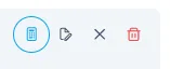 Los cuatro iconos de opciones de una línea del detalle: calculadora, documento con lápiz, equis y papelera.