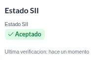 Tarjeta Estado SII con la etiqueta verde Aceptado.